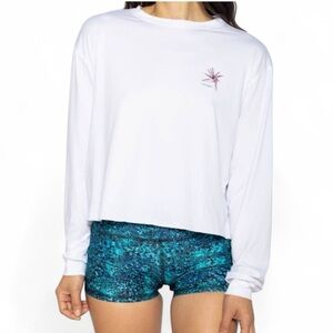 Reel Skipper La Girlfriend Top White Tahitian Floral Crop UPF Long Sleeve Medium